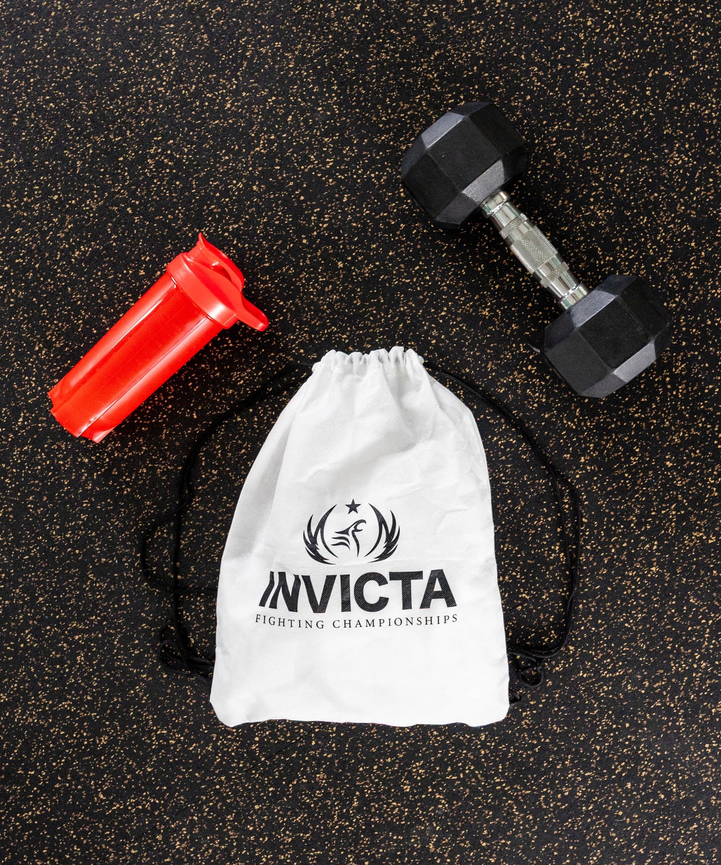 White Invicta FC stirng back on gym flor.