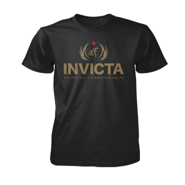 Invicta Fighting Championships Official Logo Tee - Black, front view featuring bold gold logo and iconic design