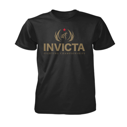 Invicta Fighting Championships Official Logo Tee - Black, front view featuring bold gold logo and iconic design