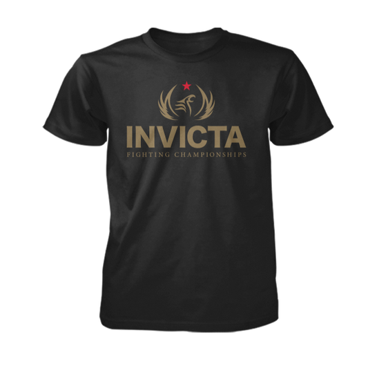 Invicta Fighting Championships Official Logo Tee - Black, front view featuring bold gold logo and iconic design