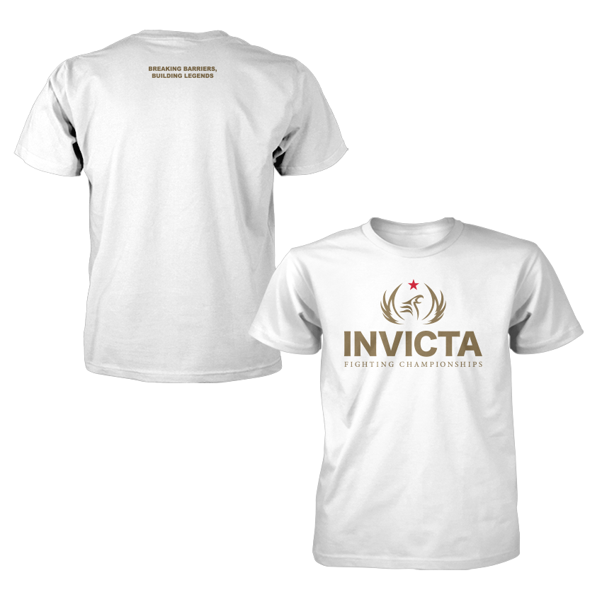 Flat lay of Invicta Logo Tee - White, showcasing premium U.S. cotton fabric and bold Invicta branding