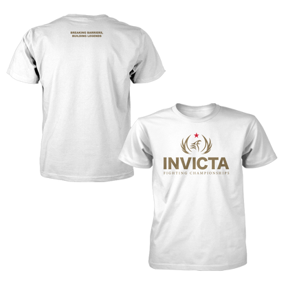 Flat lay of Invicta Logo Tee - White, showcasing premium U.S. cotton fabric and bold Invicta branding